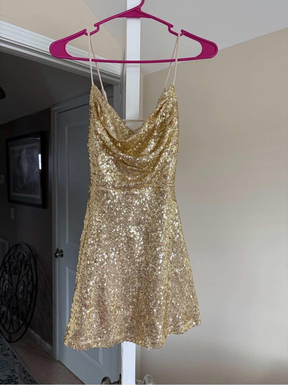 Windsor Gold Sequin Cowl Neck Mini Dress